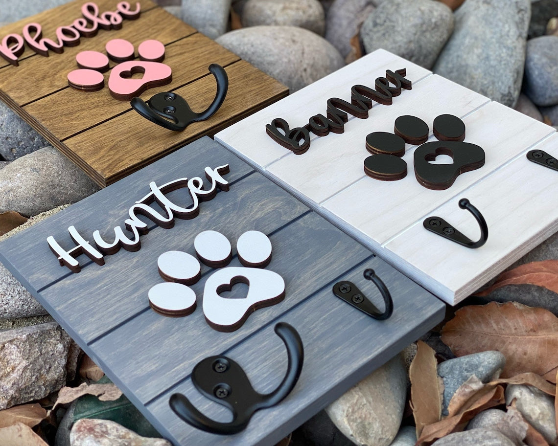 Custom Dog Paw Leash Holder with Name for Wall Personalized Pet Leash Rack & Key Hook Christmas Gift For Pet Lovers