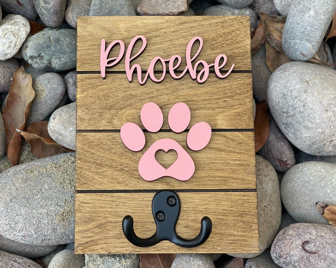 Custom Dog Paw Leash Holder with Name for Wall Personalized Pet Leash Rack & Key Hook Christmas Gift For Pet Lovers