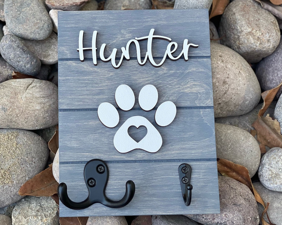 Custom Dog Paw Leash Holder with Name for Wall Personalized Pet Leash Rack & Key Hook Christmas Gift For Pet Lovers