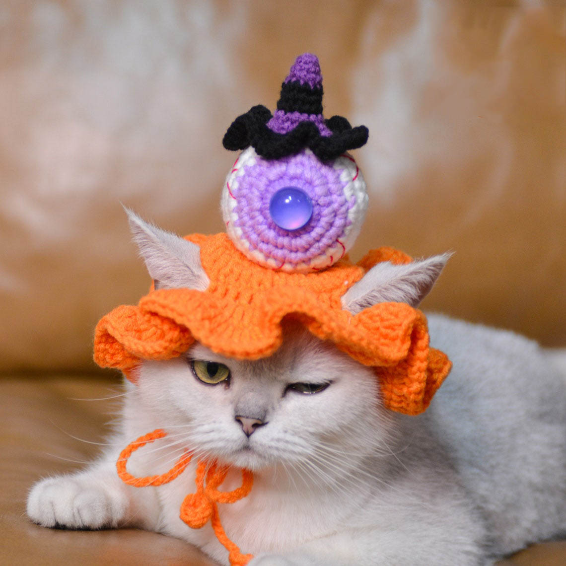 Crochet Eyeball & Mini Witch Pet Hat Halloween Pet Costume Gift for Pet Lovers