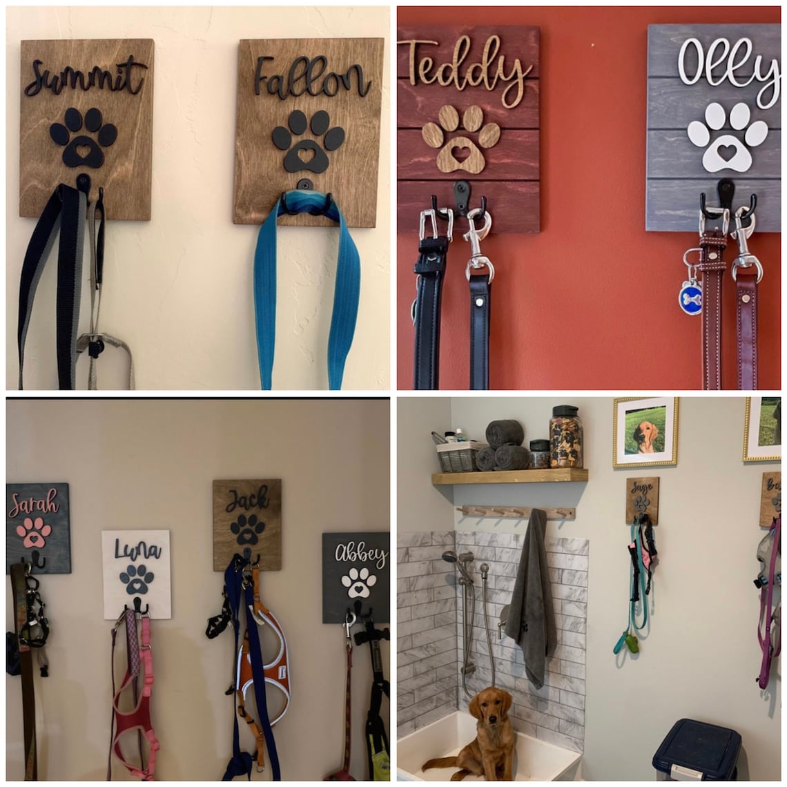 Custom Dog Paw Leash Holder with Name for Wall Personalized Pet Leash Rack & Key Hook Christmas Gift For Pet Lovers