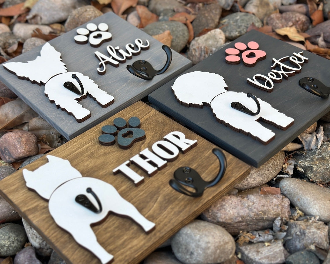 Custom Dog Butt Leash Holder for Wall Personalized Pet Leash Rack & Key Hook Unique Gift for Dog Lovers