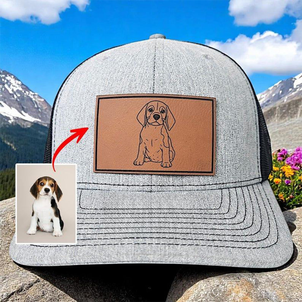 Personalisiertes HaustierPortrait Leder Patch Mütze Baseballmütze für Tierliebhaber