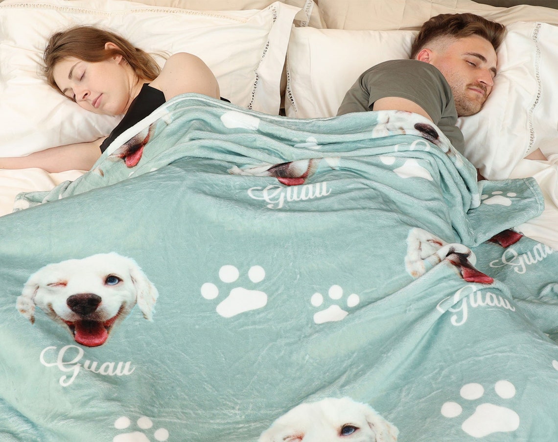 Personalized Pet Photo Blanket with Name Christmas Gift for Pet Lovers