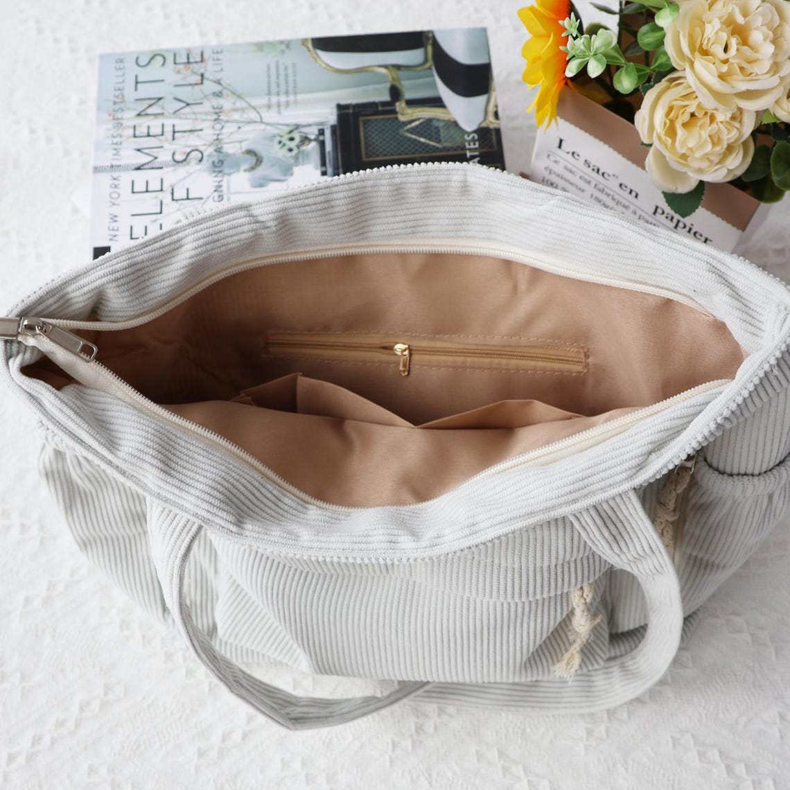 Sac fourre-tout personnalisé avec portrait d'animal brodé – Sac en velours côtelé personnalisé pour les amoureux des chiens et des chats, cadeau de Noël pour maman d'animaux