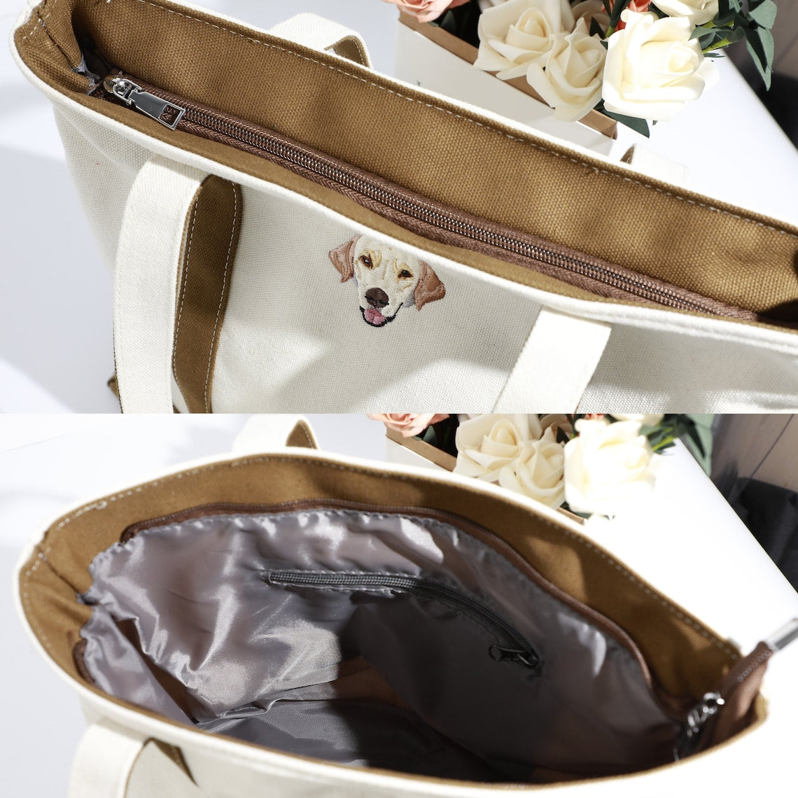 Sac fourre-tout en velours côtelé brodé personnalisé pour animaux de compagnie – Cadeau unique pour les amoureux des chiens ou des chats