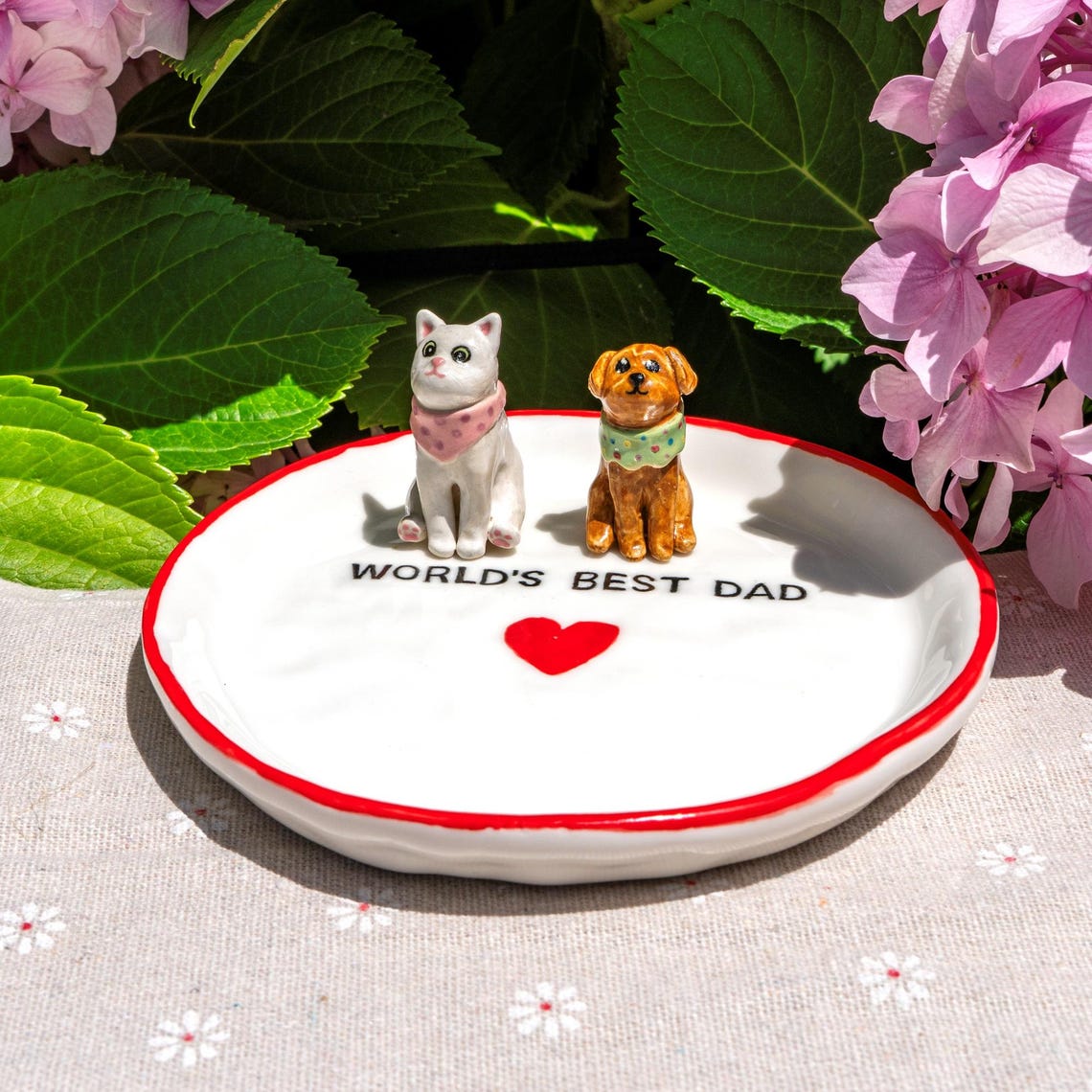 Custom Dog Cat Figurine Jewelry Dish Gift For Pet Parents Dog Mom/Dad Chrismas Keepsake Gift