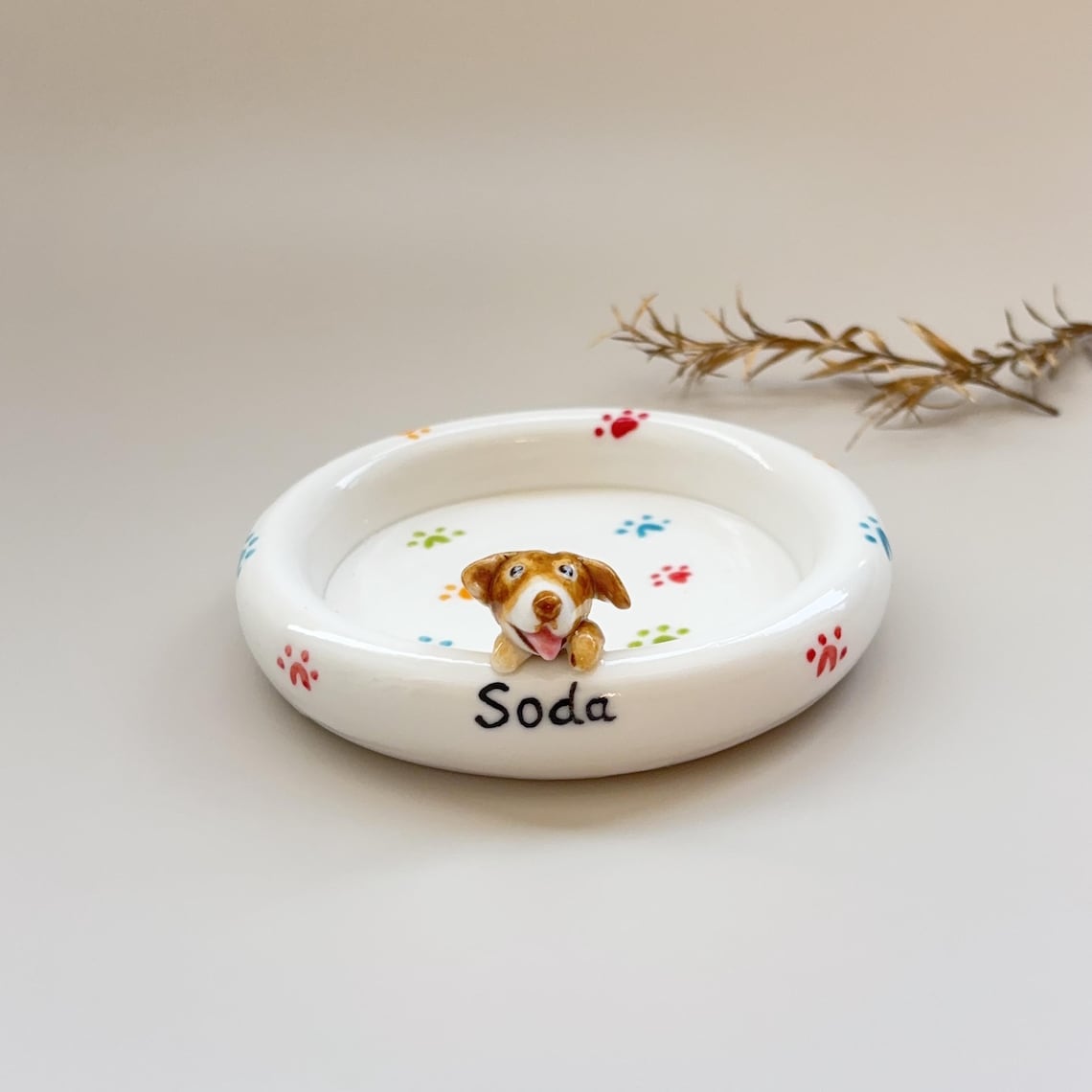 Custom Dog Cat Figurine Jewelry Dish with Name Gift For Pet Lovers Chrismas Keepsake Gift