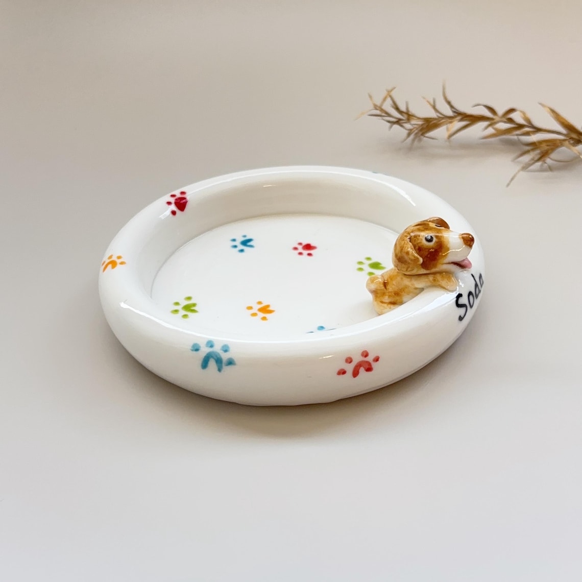 Custom Dog Cat Figurine Jewelry Dish with Name Gift For Pet Lovers Chrismas Keepsake Gift