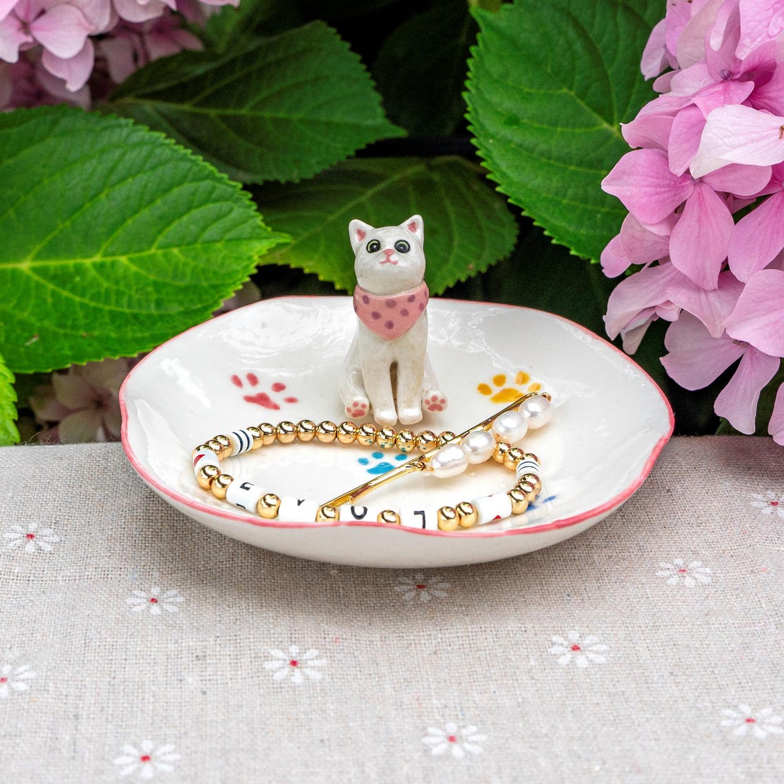 Handmade Pet Figurine Ceramic Jewelry Dish Wedding Memorial Christmas Gift For Pet Lovers