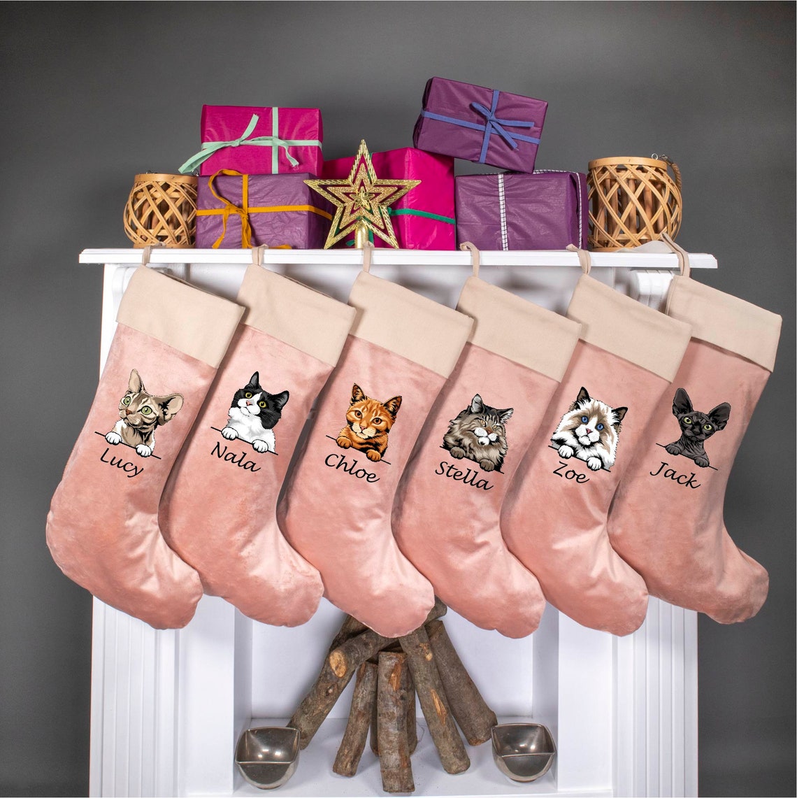 Personalized Embroidered Pet Cat Christmas Stocking with Name Gifts for Cat Owners Christmas Gift for Pet Lovers