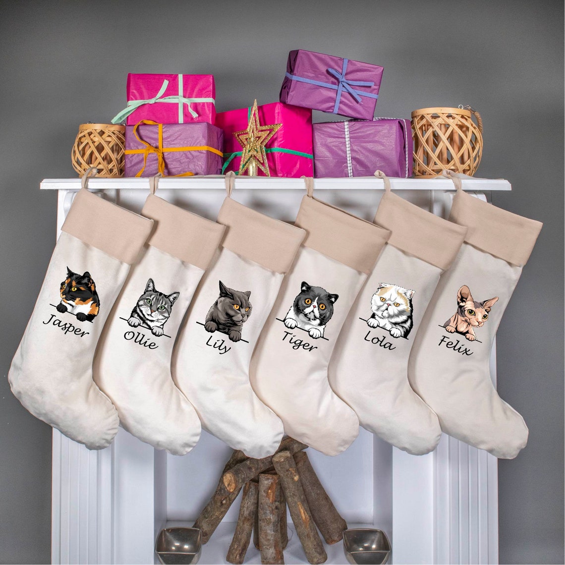 Personalized Embroidered Pet Cat Christmas Stocking with Name Gifts for Cat Owners Christmas Gift for Pet Lovers
