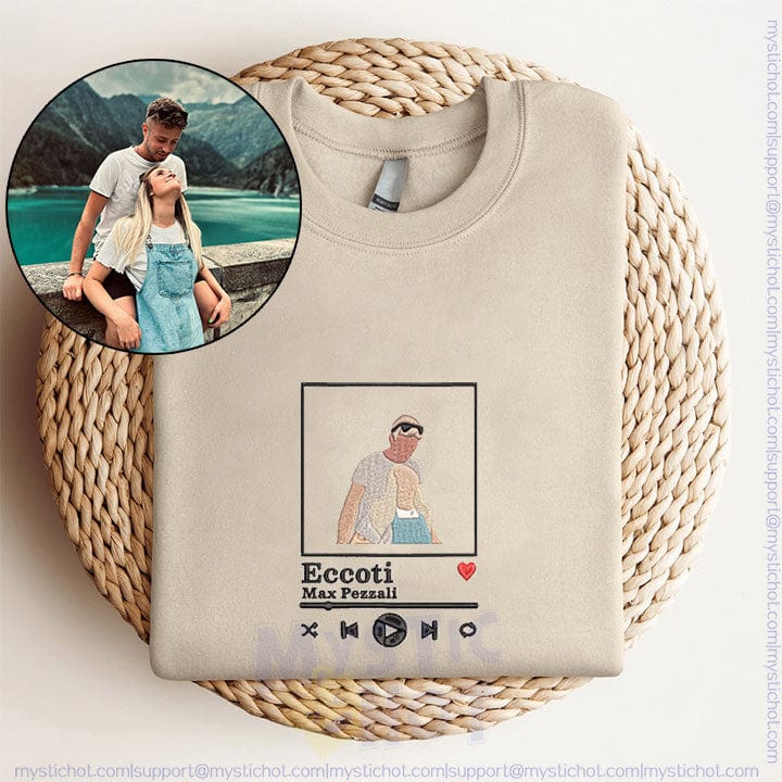 Sudadera bordada personalizada Retrato Reproductor de música Pareja Regalo familiar