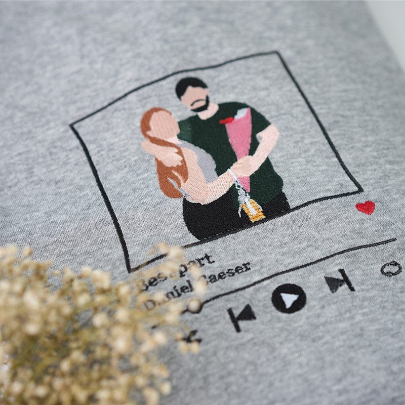 Sudadera bordada personalizada Retrato Reproductor de música Pareja Regalo familiar