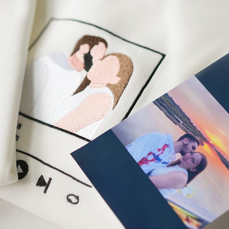 Sudadera bordada personalizada Retrato Reproductor de música Pareja Regalo familiar