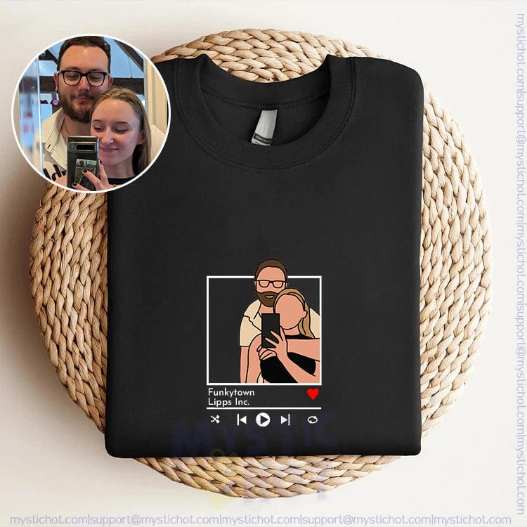 Sudadera bordada personalizada Retrato Reproductor de música Pareja Regalo familiar