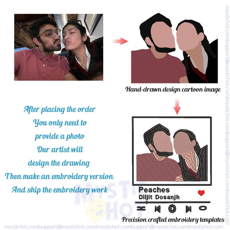 Sudadera bordada personalizada Retrato Reproductor de música Pareja Regalo familiar