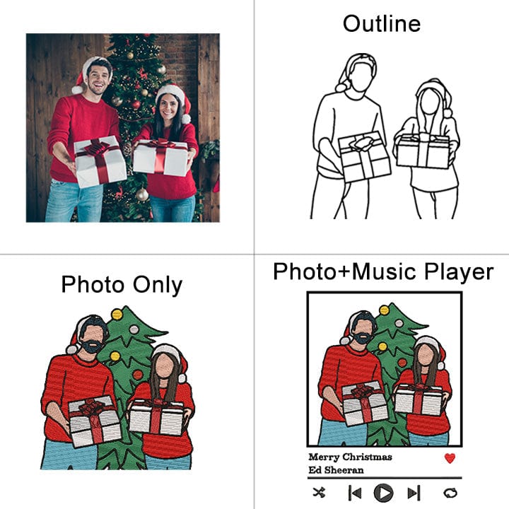 Sudadera bordada personalizada Retrato Reproductor de música Pareja Regalo familiar
