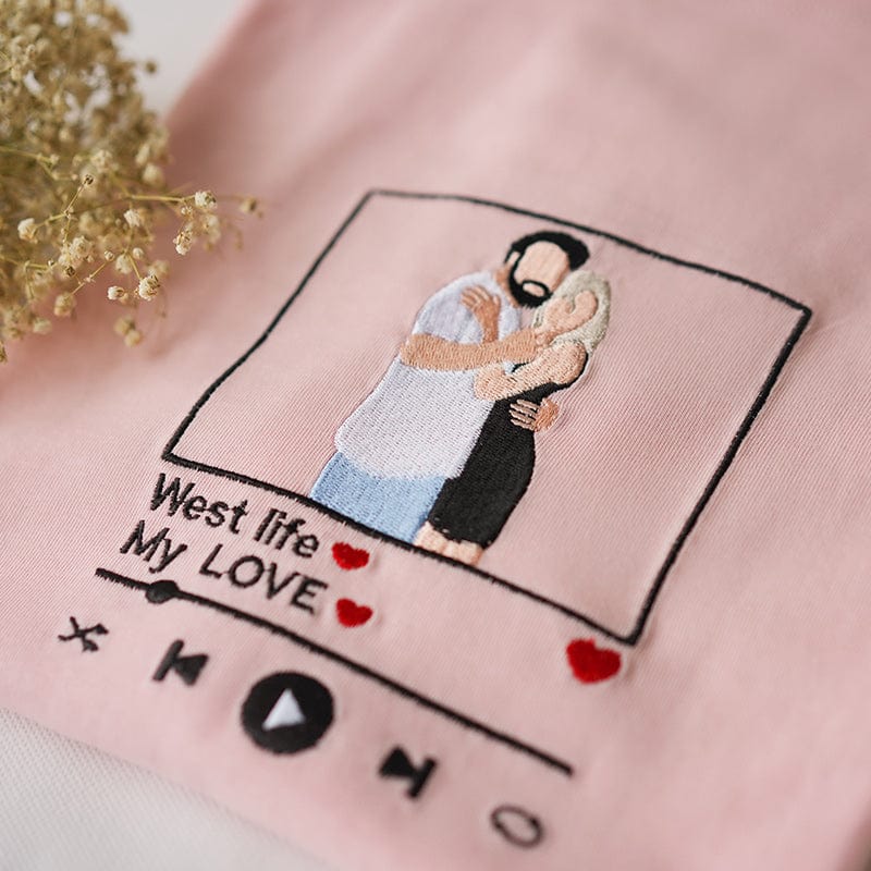 Sudadera bordada personalizada Retrato Reproductor de música Pareja Regalo familiar