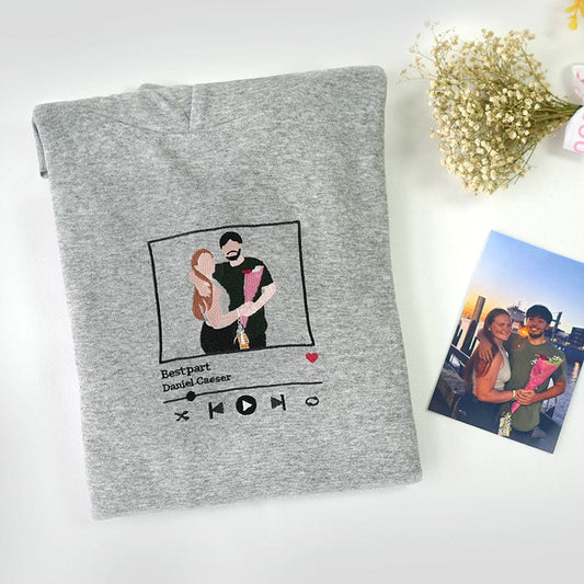 Custom Embroidered Sweatshirt Portrait Music Player Couple Family Gift