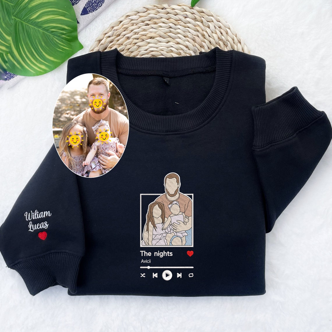 Sudadera bordada personalizada con retrato de reproductor de música, regalo para el día del padre para papá