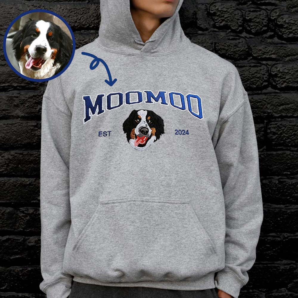 Cara de mascota bordada personalizada y nombre de mascota sudadera retrato de perro bordado cuello redondo regalo amante de las mascotas