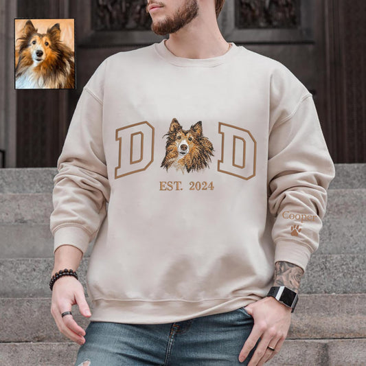 Custom Embroidered Dog Dad Sweatshirt Hoodie with Dog Face Portrait and EST Year – Father’s Day Keepsake Gift for Dog Lovers