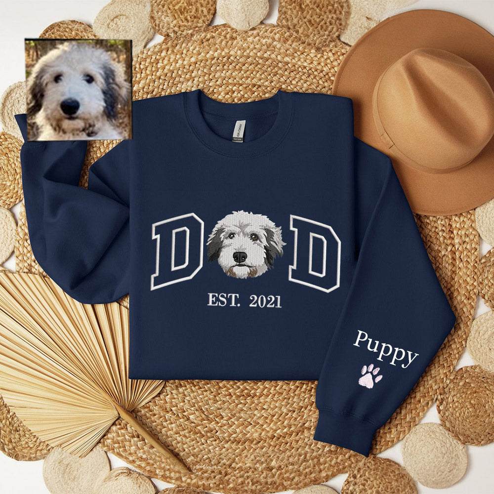 Cara de mascota bordada personalizada y nombre de mascota sudadera retrato de perro bordado cuello redondo regalo amante de las mascotas