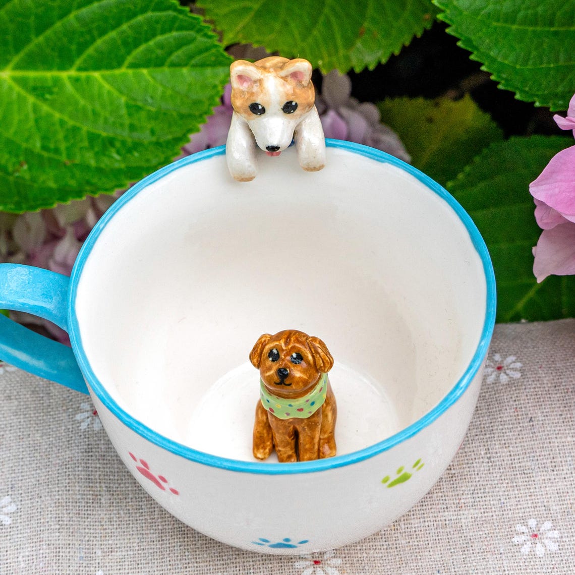 Custom Pet Figurine Mug with Name – Handmade Cat & Dog Ceramic Mug Christmas Keepsake Gift for Pet Lovers