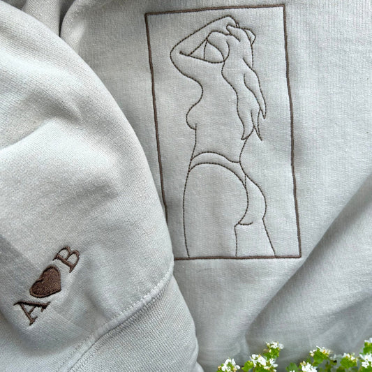 Personalized Embroidered Spicy Hoodie with Line Art Photo Sweatshirt Valentine Gift for Him/Her