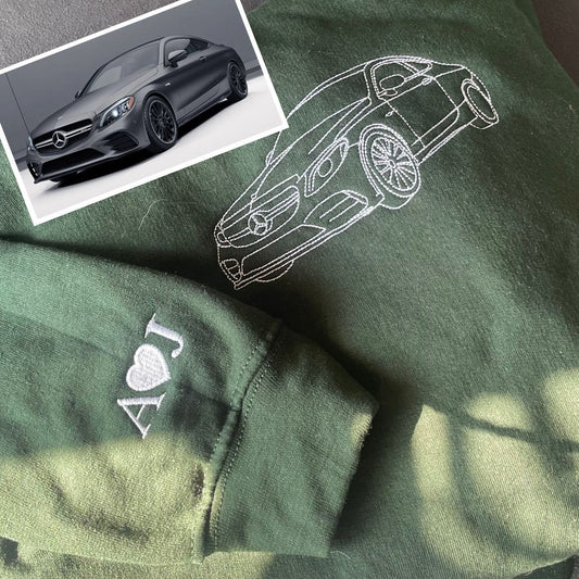 Custom Embroidered Car Bike Outline Sweatshirt From Your Photo Matching Hoodie Valentine Gift for Couples
