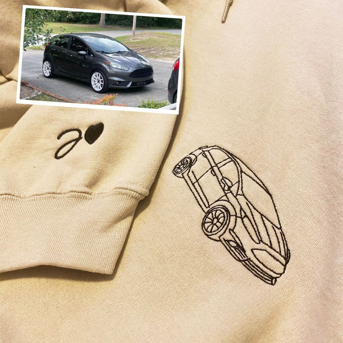 Individuell besticktes Auto-Fahrrad-Umriss-Sweatshirt von Ihrem Foto, passender Hoodie, Valentinstagsgeschenk für Paare