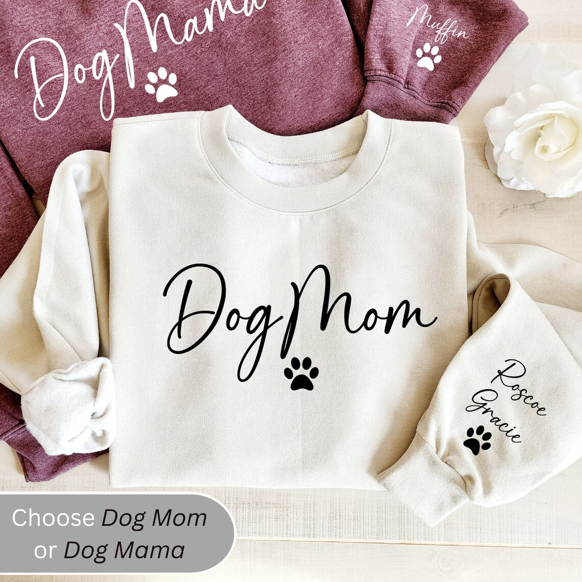 Personalisiertes Hundemama-Sweatshirt mit Kosenamen am Ärmel