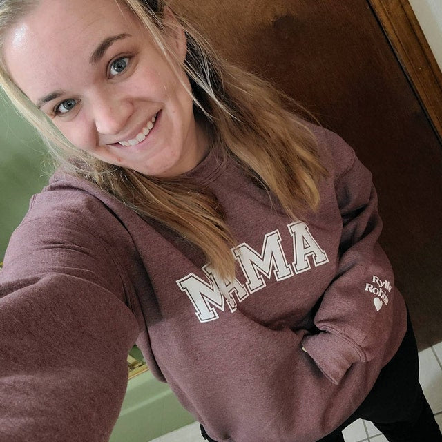 Personalized Mama Keepsake Sweatshirt with Puff Lettering and Kid Names on Sleeve Mother's Day Gift