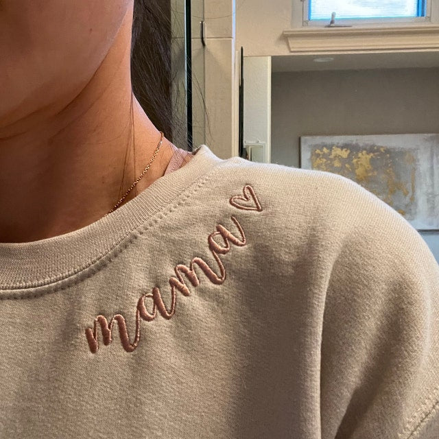 Custom Embroidered Mama Sweatshirt with Kids Names on Sleeve Mothers Day Gift for Mom