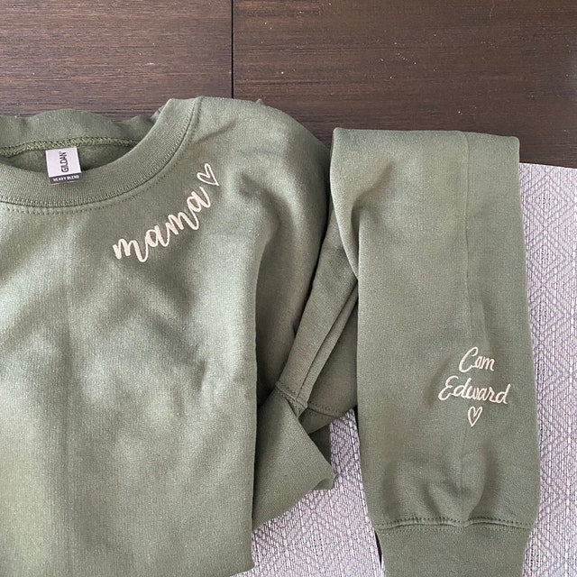 Custom Embroidered Mama Sweatshirt with Kids Names on Sleeve Mothers Day Gift for Mom