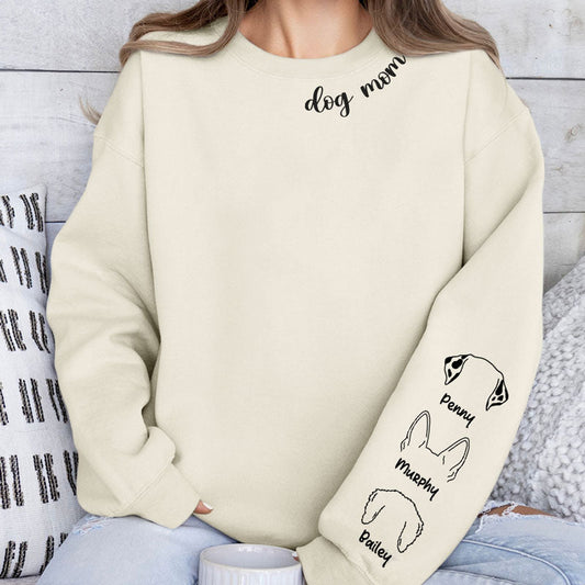 Personalized Dog Mom Crewneck With Dog Ear on Sleeve Gift For Pet Lover