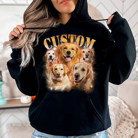 Personalized Dog/Cat Mom Tee/Sweatshirt with Custom Pet Photos Vintage Design for Pet Lovers