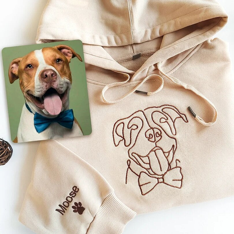 Sudadera con capucha bordada personalizada con retrato de mascota, regalo para dueños de perros y amantes de los gatos.