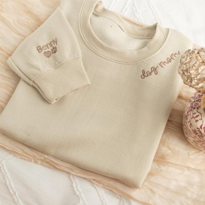 Sudadera bordada para mamá de perro con nombres de mascotas en la manga, regalo para amantes de las mascotas