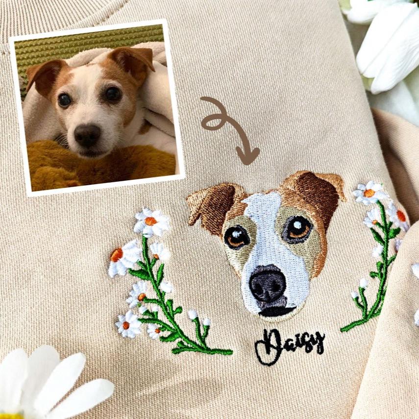 Cara de mascota personalizada y nombre bordado sudadera sudadera con capucha regalo para amante de las mascotas