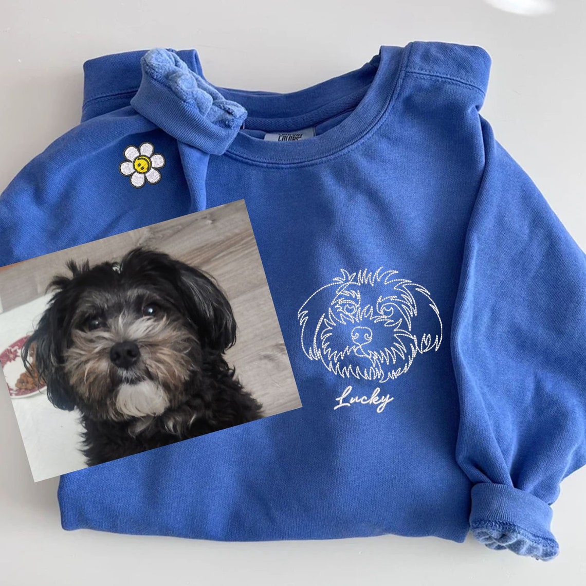 Personalized Embroidered Pet Portrait Line Art Sweatshirt for Pet Lovers