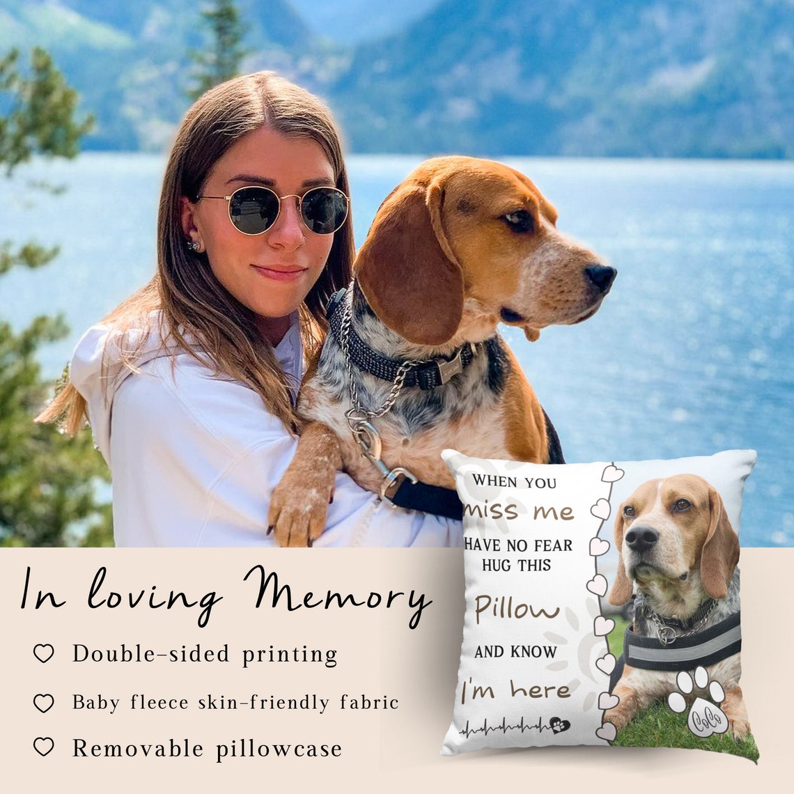 Personalized Dog Memorial Photo Pillow Sympathy Gift For Pet Lovers Christmas Gift for Dog Lovers