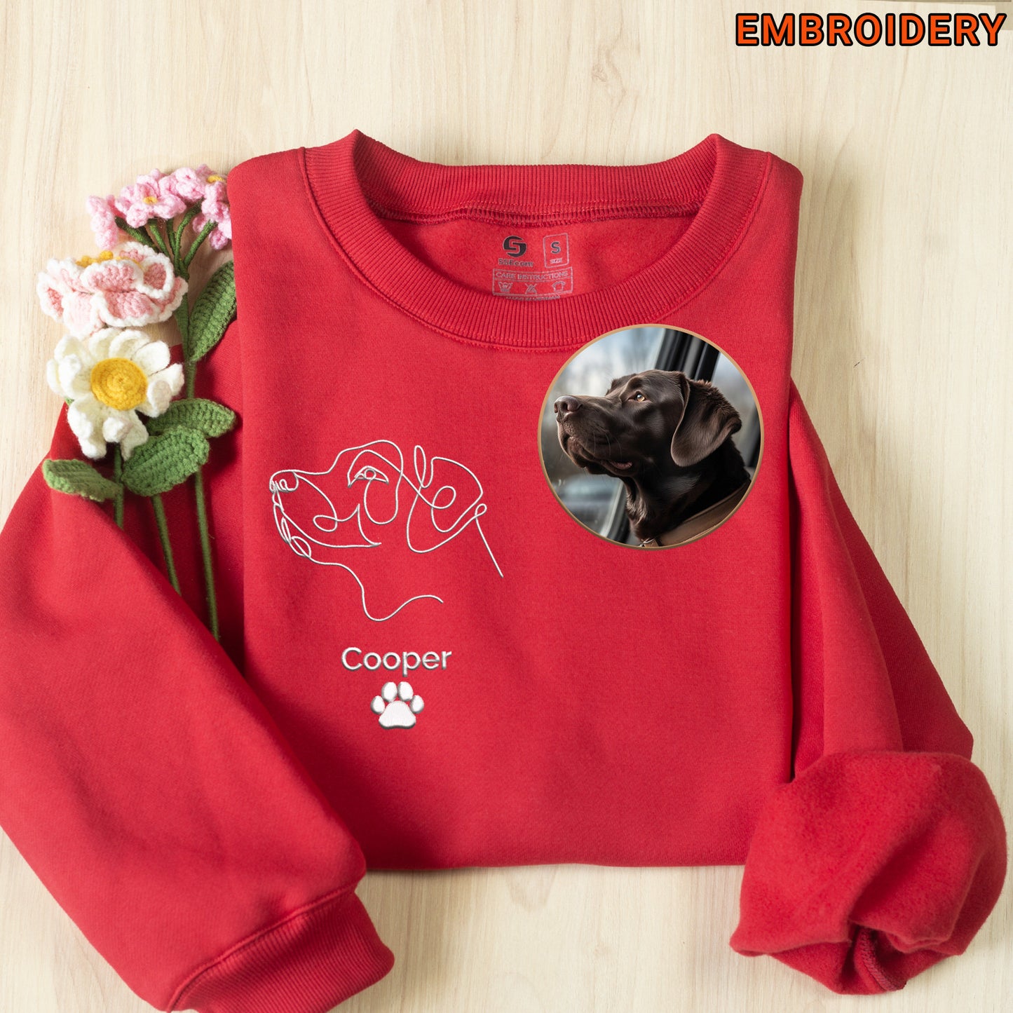Embroidered Pet Dog Portrait Line Drawing Sweatshirt Hoodie Gift For Pet Lovers