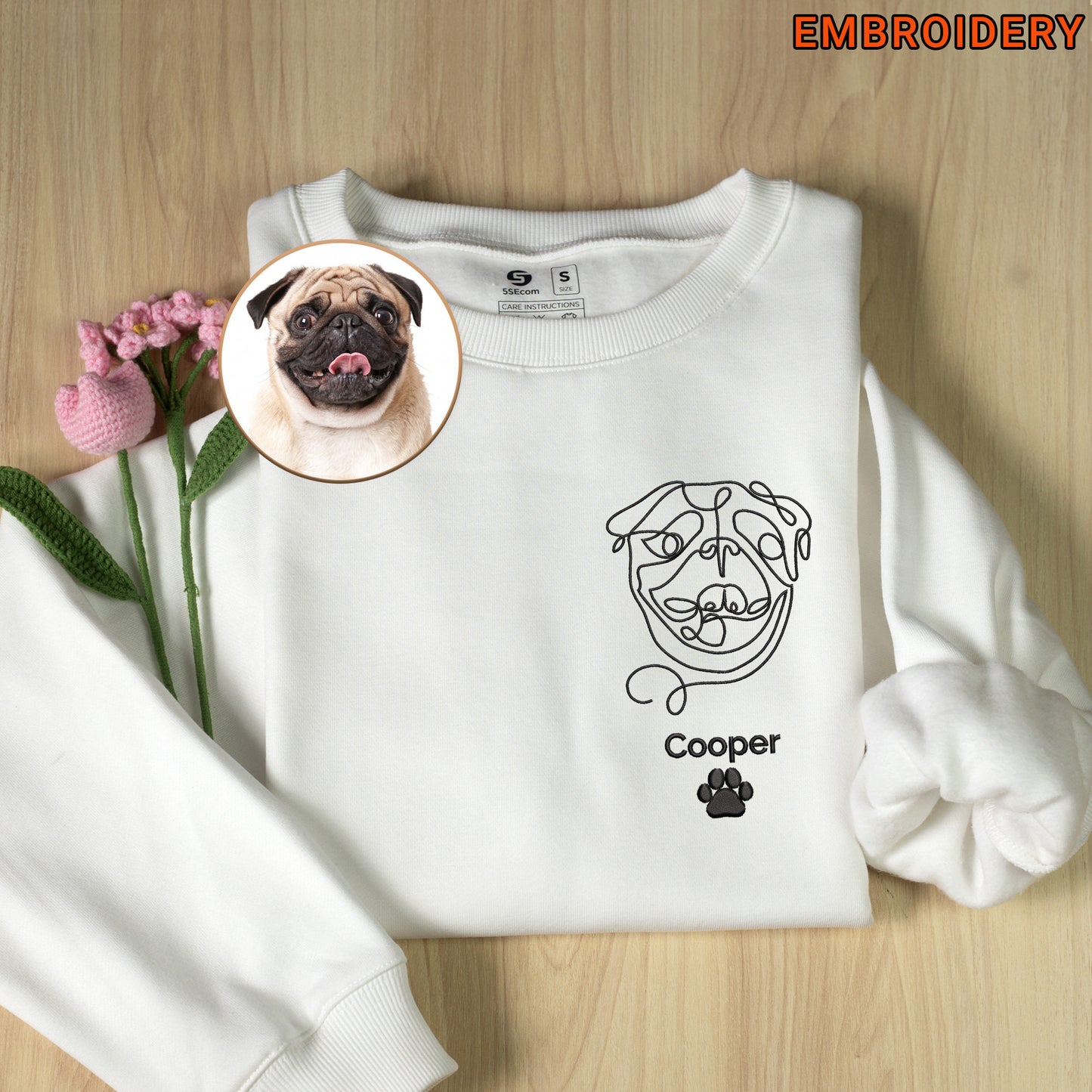 Embroidered Pet Dog Portrait Line Drawing Sweatshirt Hoodie Gift For Pet Lovers