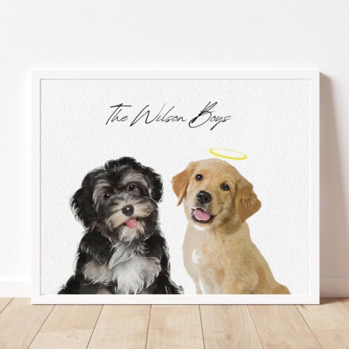 Custom Pet Portrait Painting Canvas Frame Keepsake Christmas Gift For Pet Lover