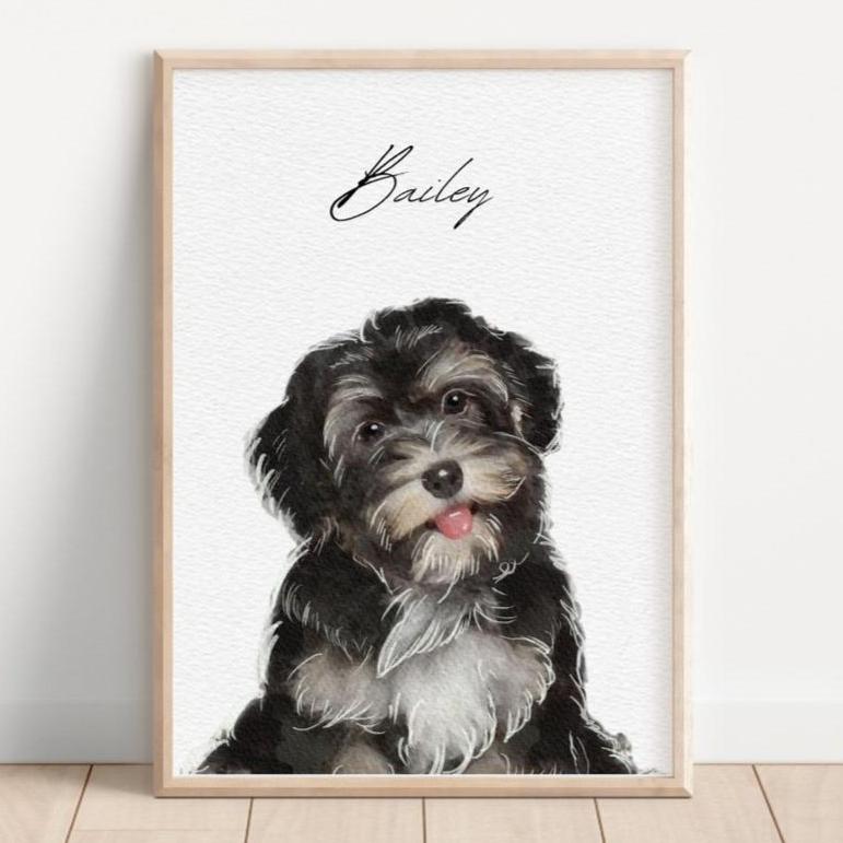Custom Pet Portrait Painting Canvas Frame Keepsake Christmas Gift For Pet Lover