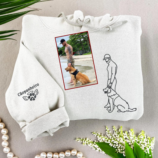 Embroidered Portrait Line Art Sweatshirt Hoodie Gift for Dog Mom/Dad Any Pet Lovers