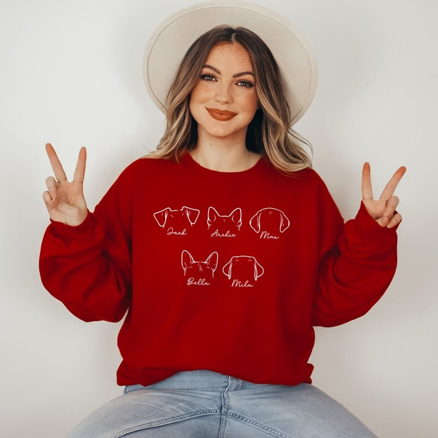Besticktes Sweatshirt mit Haustierohren und Namen, Geschenk für Hundemama, Hundepapa, Haustierliebhaber