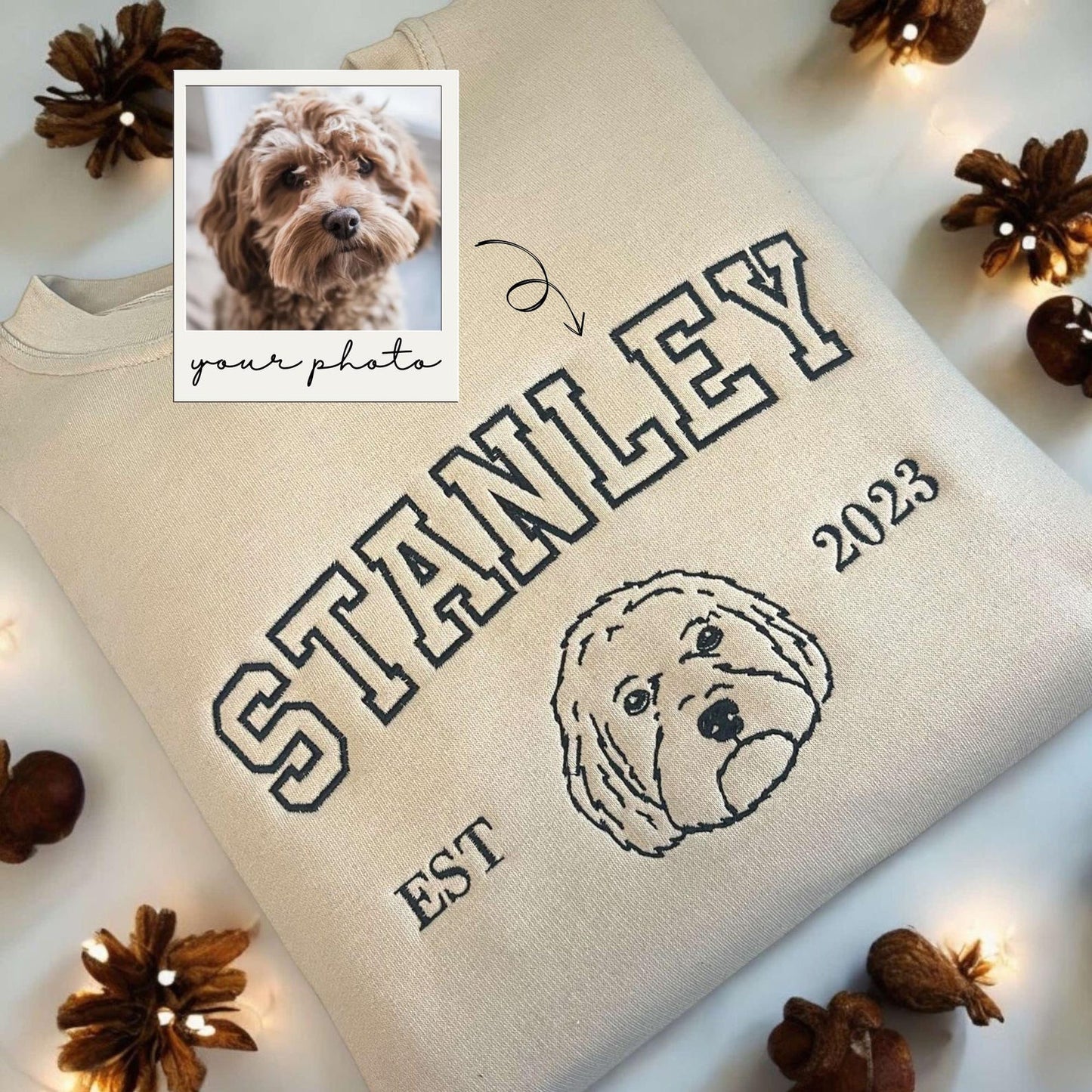 Personalized Embroidered Pet Face and Name Est Sweatshirt for Pet Lovers